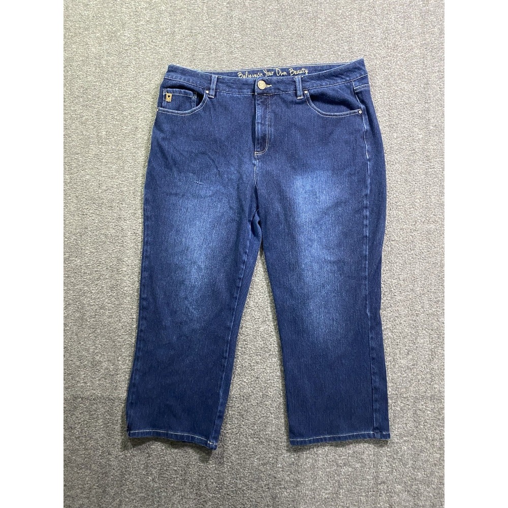 Belle Kim Gravel Capri Jeans Womens  Zipper Believe In Your Own Beauty Size 16